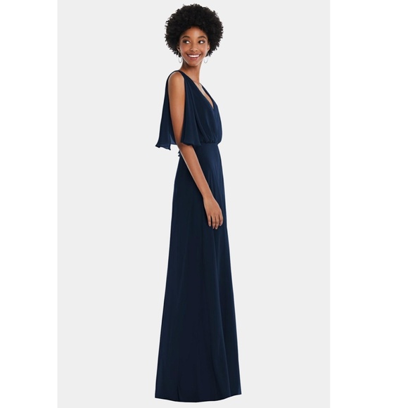 NEW AFTER SIX Navy CHIFFON V-Neck SPLIT-SLEEVE Blouson Bodice BRIDESMAID GOWN 6 - Picture 14 of 15